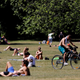A group of people in Hyde Park, which will soon be the site of hundreds of acts of public fornication!
